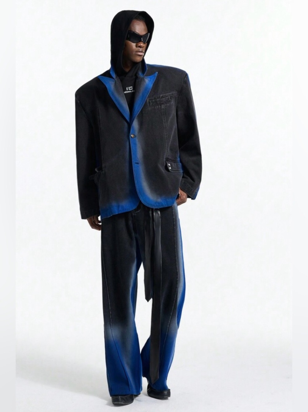 NWT Shein Neon Blanc Men’s Size Large Blue/Black Denim Blazer & Jeans 2pc Suit
